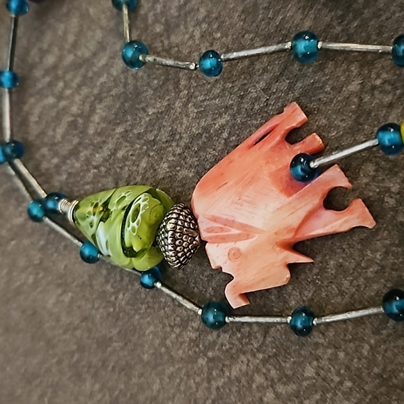 TRESKA Elephant Lampwork Glass Funky Tribal Beaded Long Necklace - Picture 3 of 7